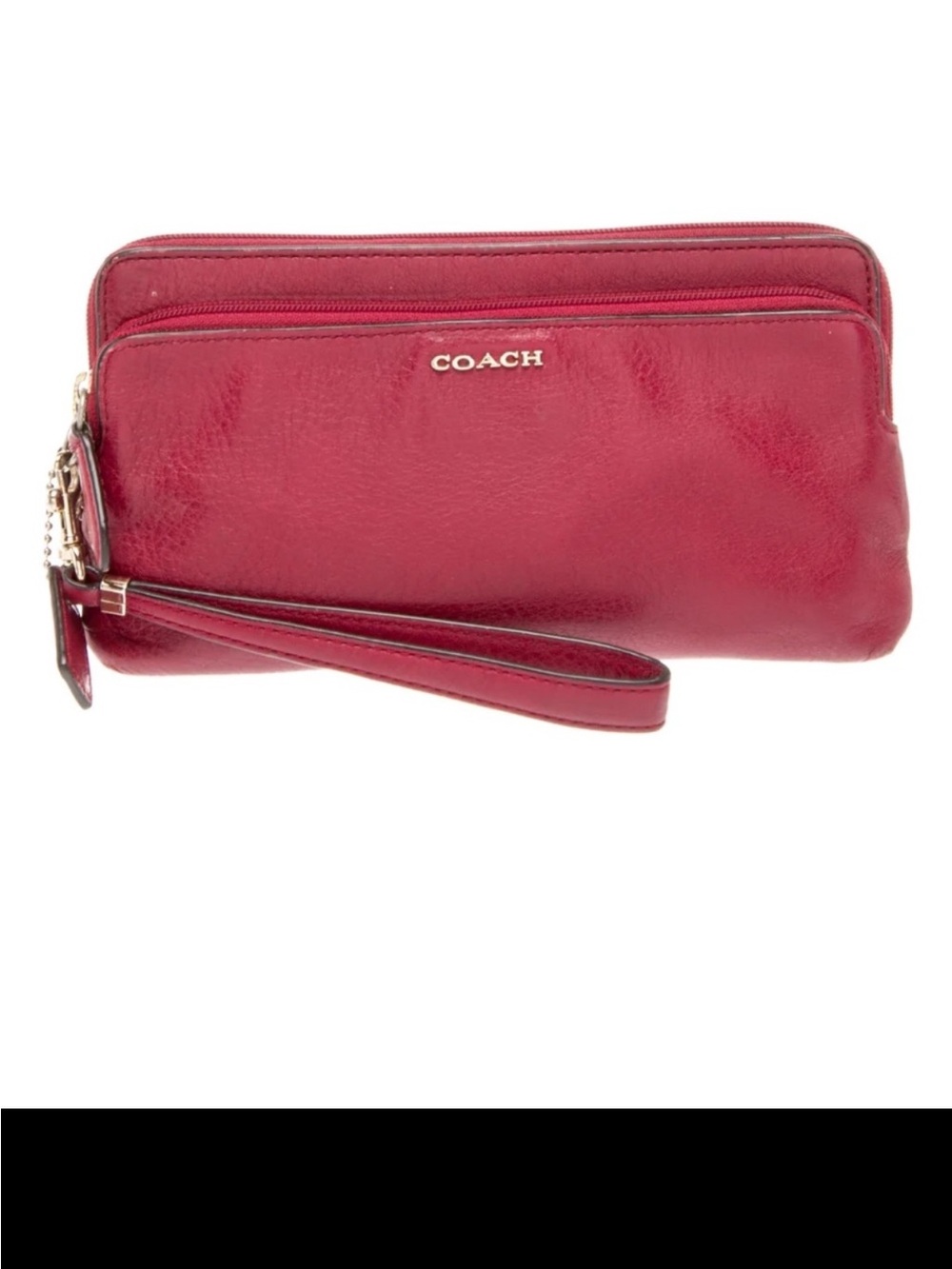 COACH $249 Cherry Red Pebbled Leather Wristlet Clutch goldtone - Picture 13 of 13